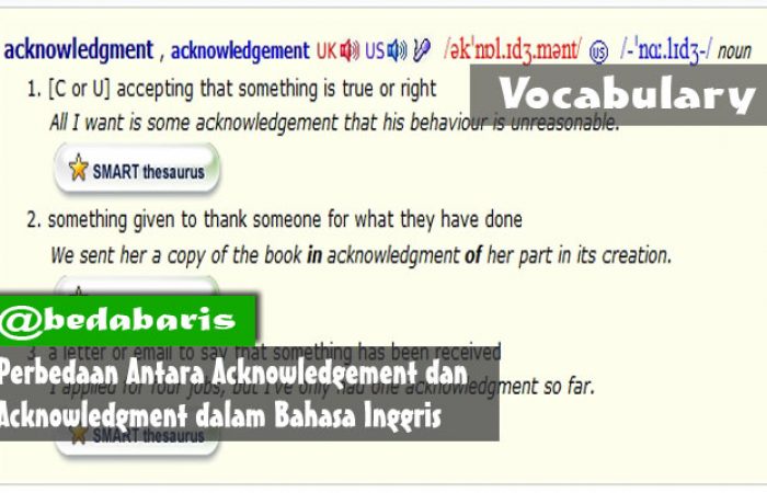 Perbedaan Acknowledgement dan Acknowledgment dalam Bahasa Inggris